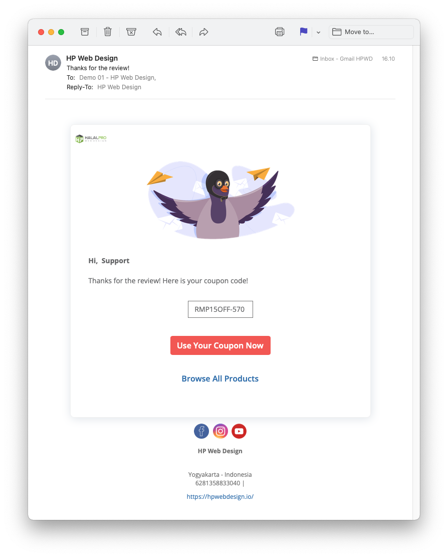 coupon after leaving review opencart